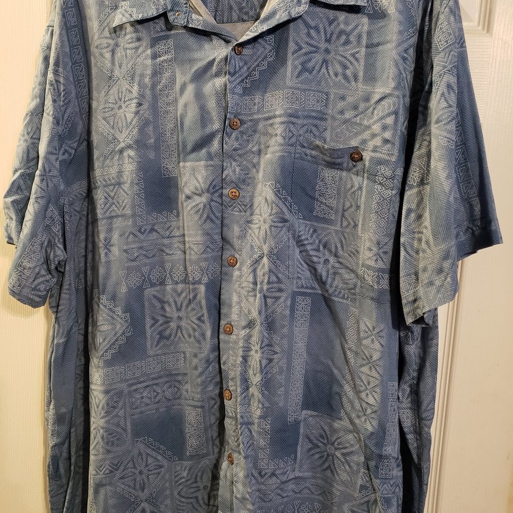 Batik Bay blue button up short sleeve 3XB